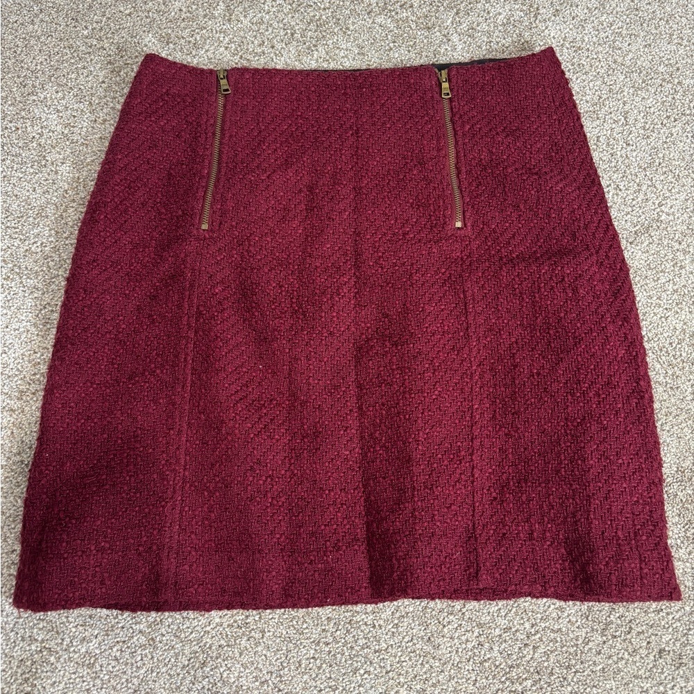 Ann Taylor LOFT Burgundy Maroon Skirt Size 2 Lined Zippers Front - Picture 2 of 13